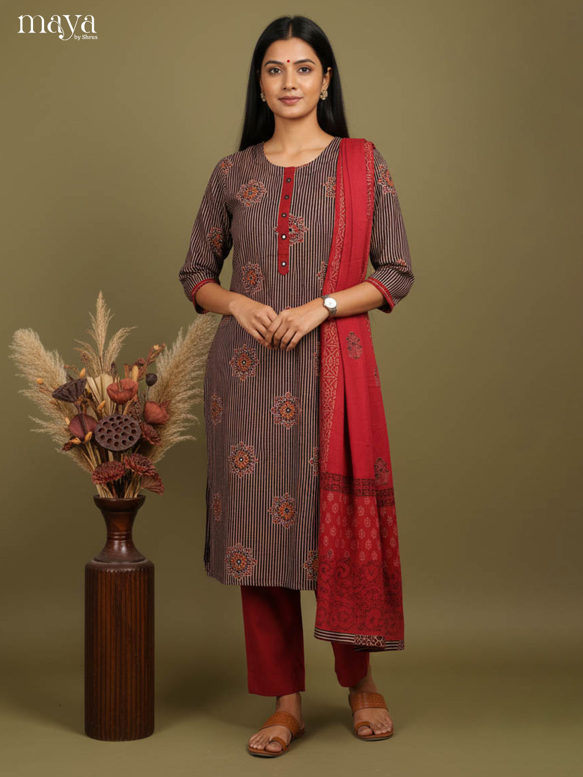 Pretty Brown Readymade Ajrakh Salwar with Printed Design