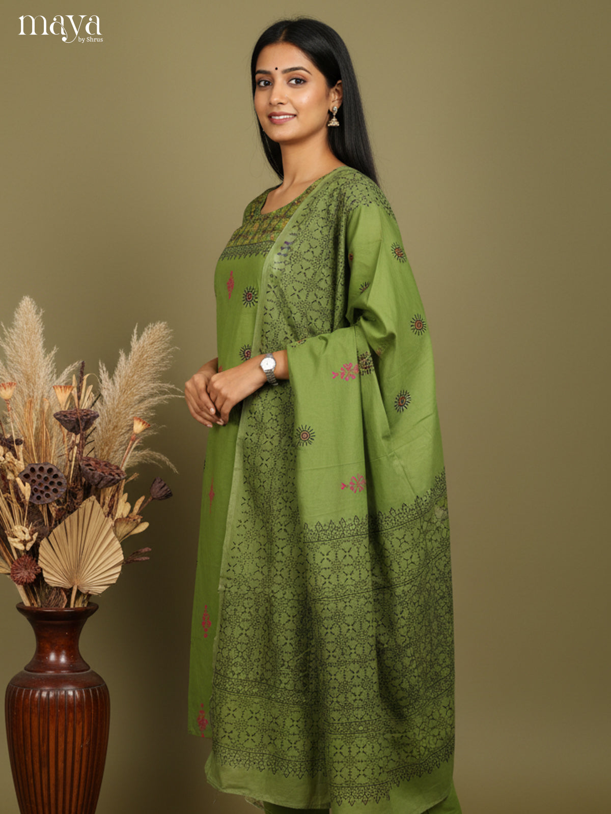 Green Readymade 3 Piece with floral print