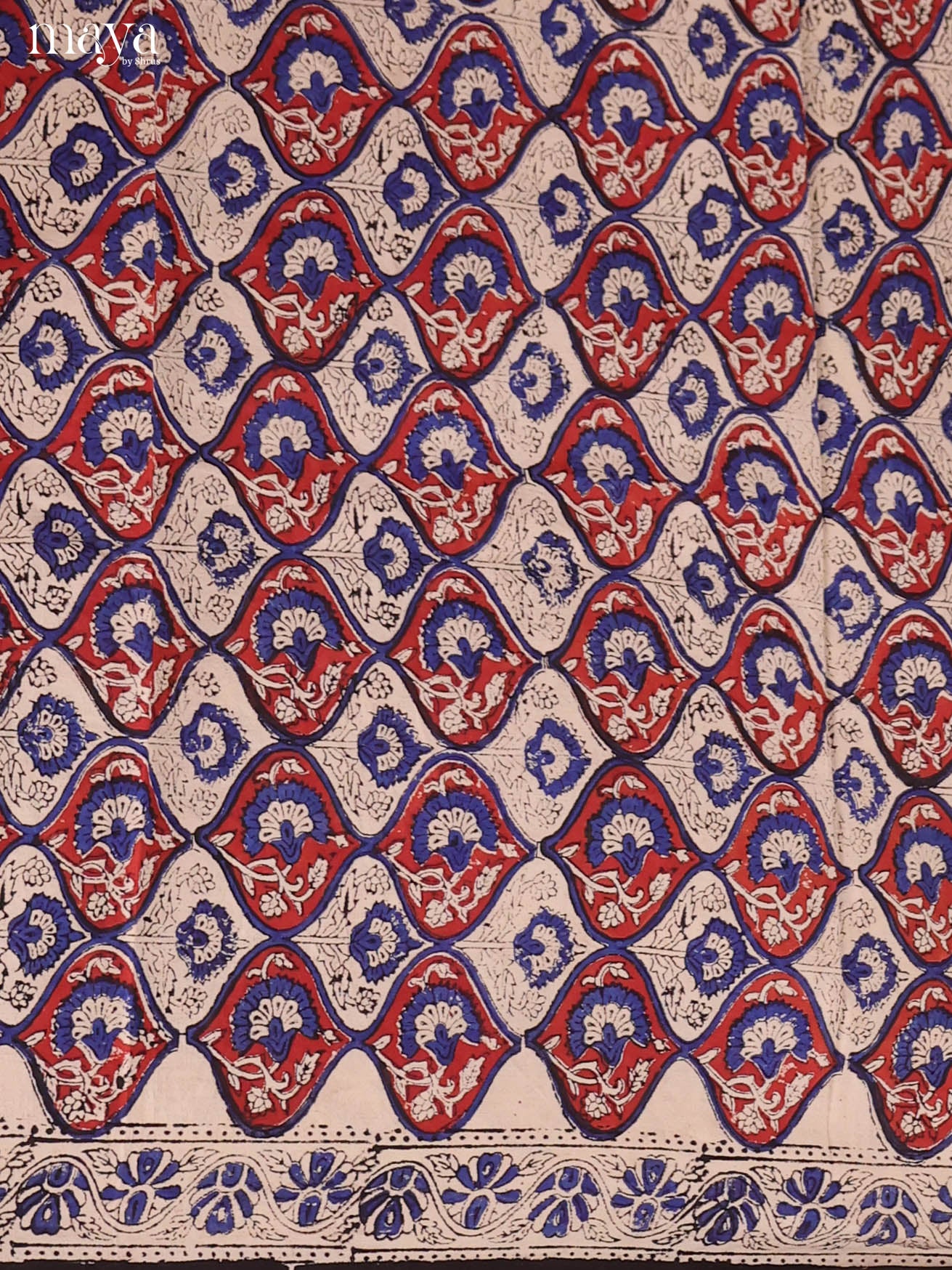 Exquisite Hand-Block Printed Cotton Suit Material With a Cream Background