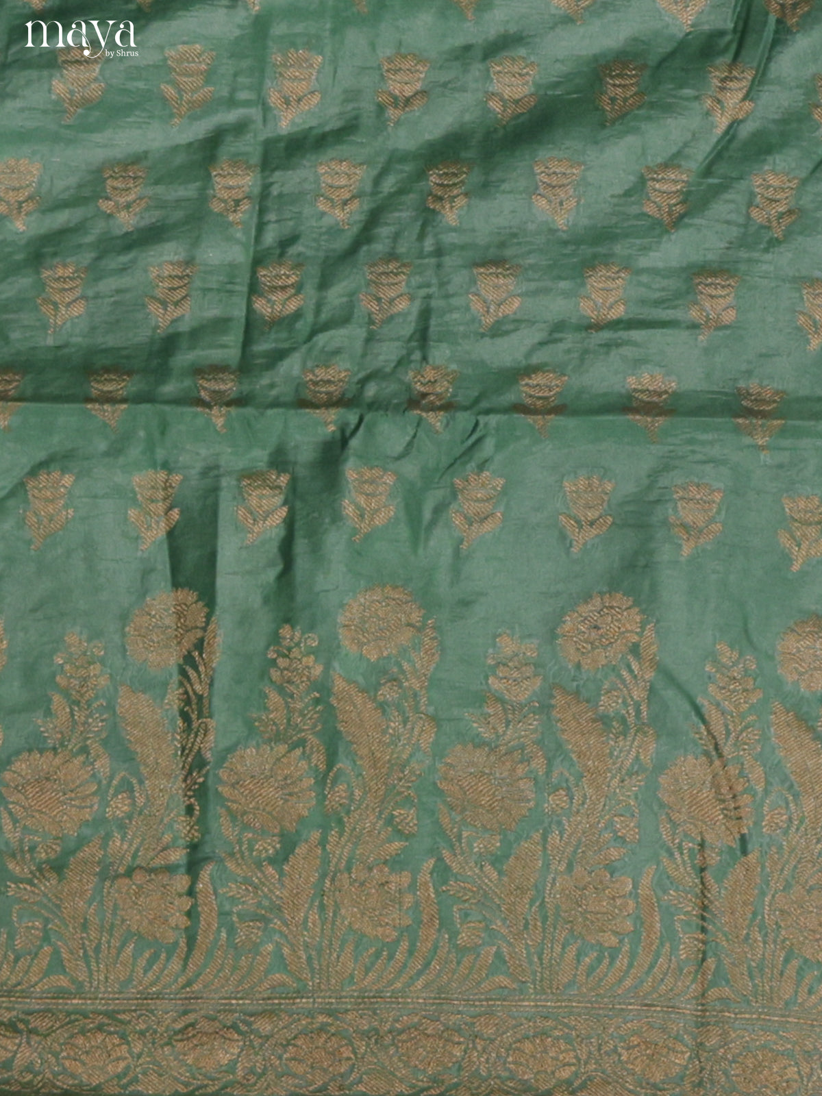 Serene Dark Green Semi Tussar Salwar Suit Material With Zari Buttas