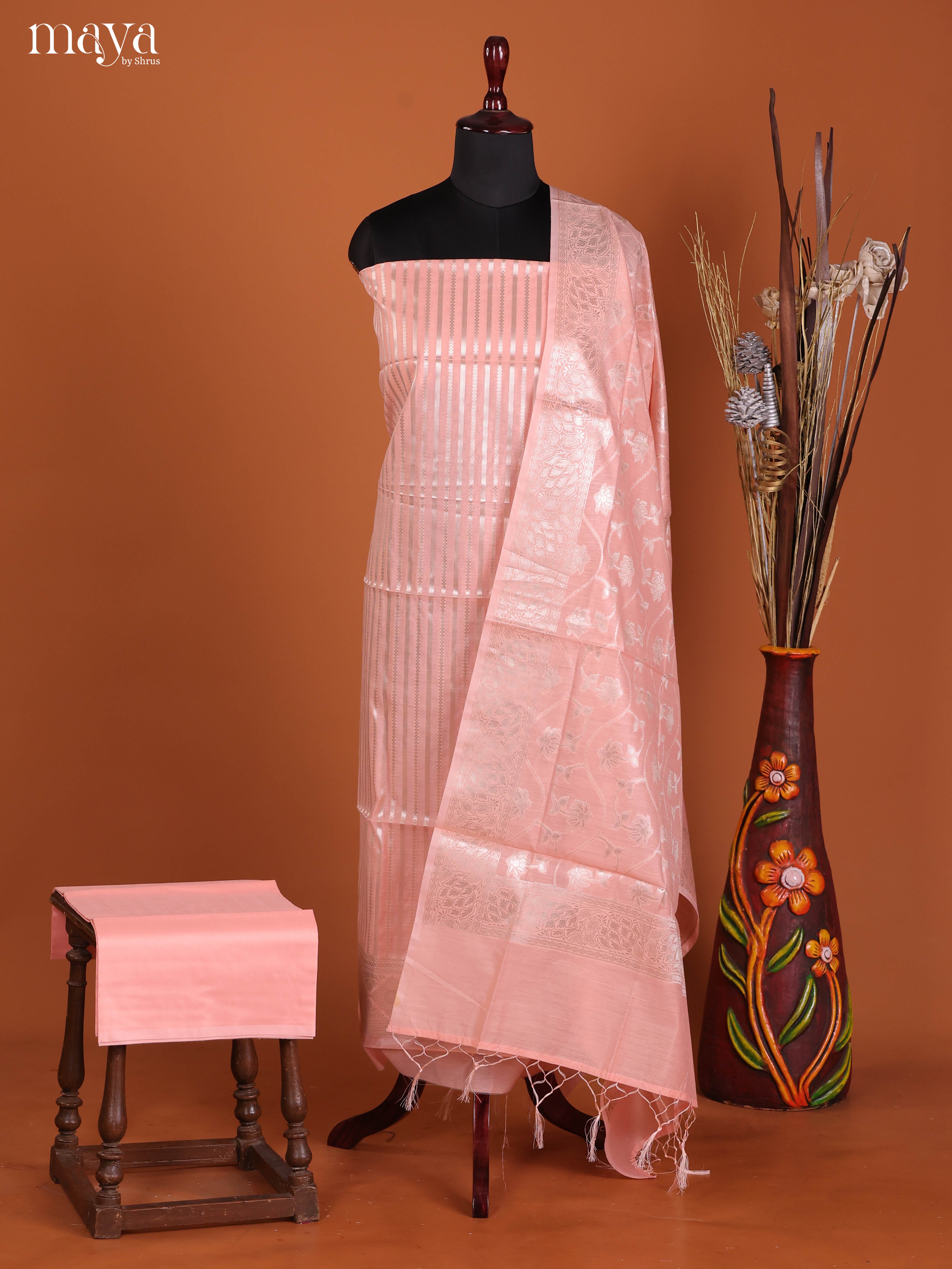 Pink -Semi Tussar Salwar Unstitch