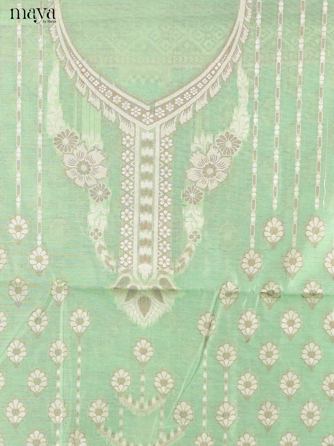 Breezy Pista Green Semi Tussar Salwar Suit Material With Zari Woven Dupatta