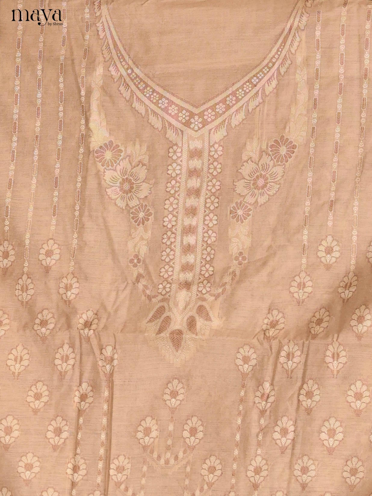 Graceful Cream Self Designed Semi Tussar Salwar Suit Material