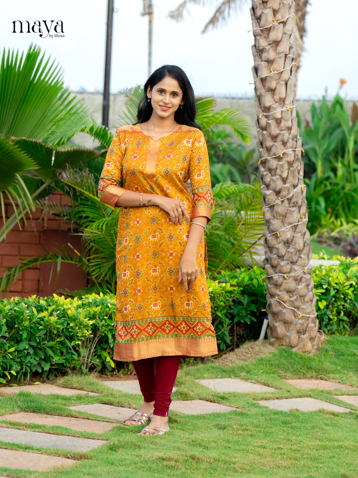 Beautiful Mustard Patola Print Kurti with Silk Zari Border