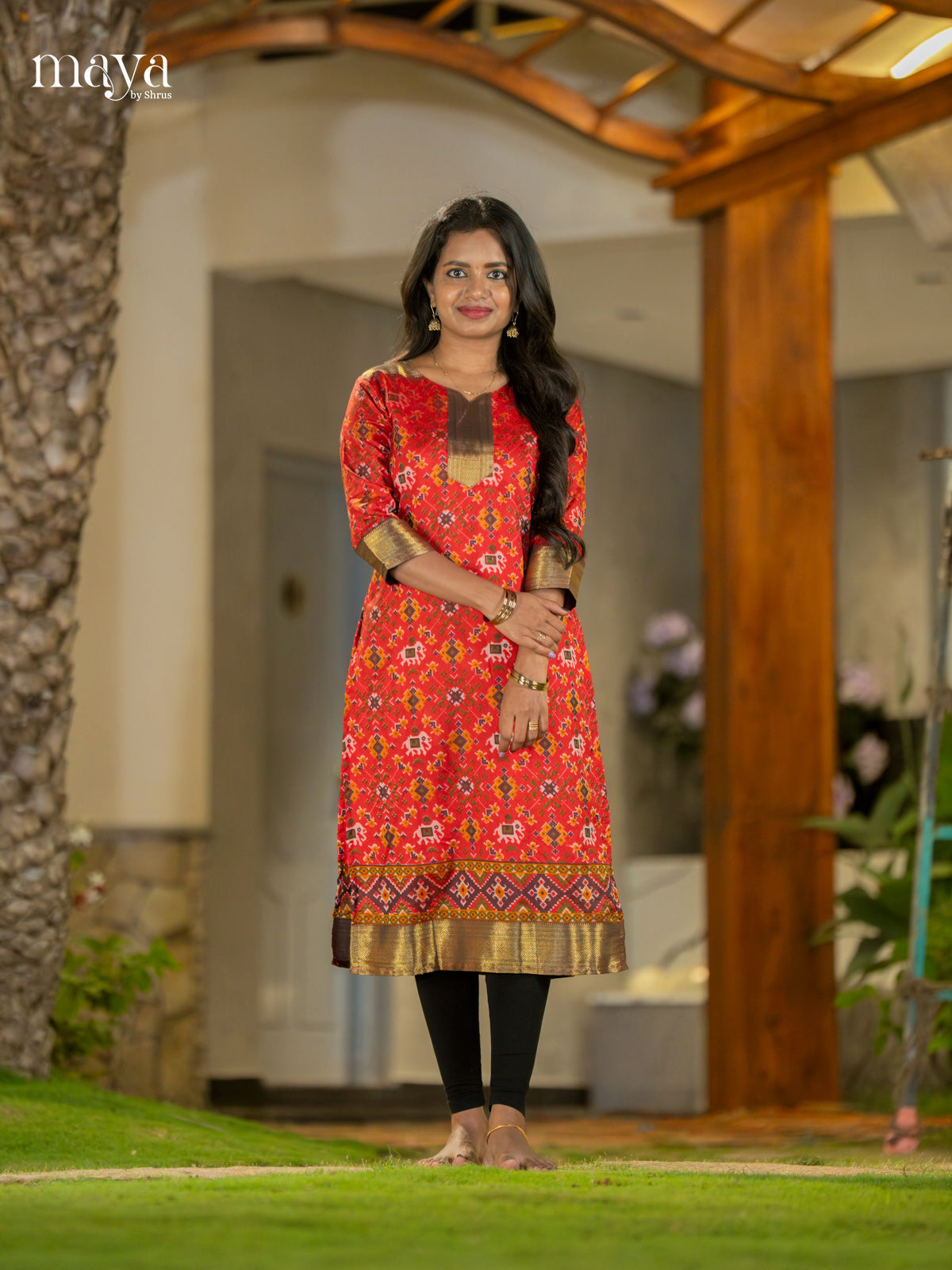 Exquisite Red Patola Print Kurti with Silk Zari Border