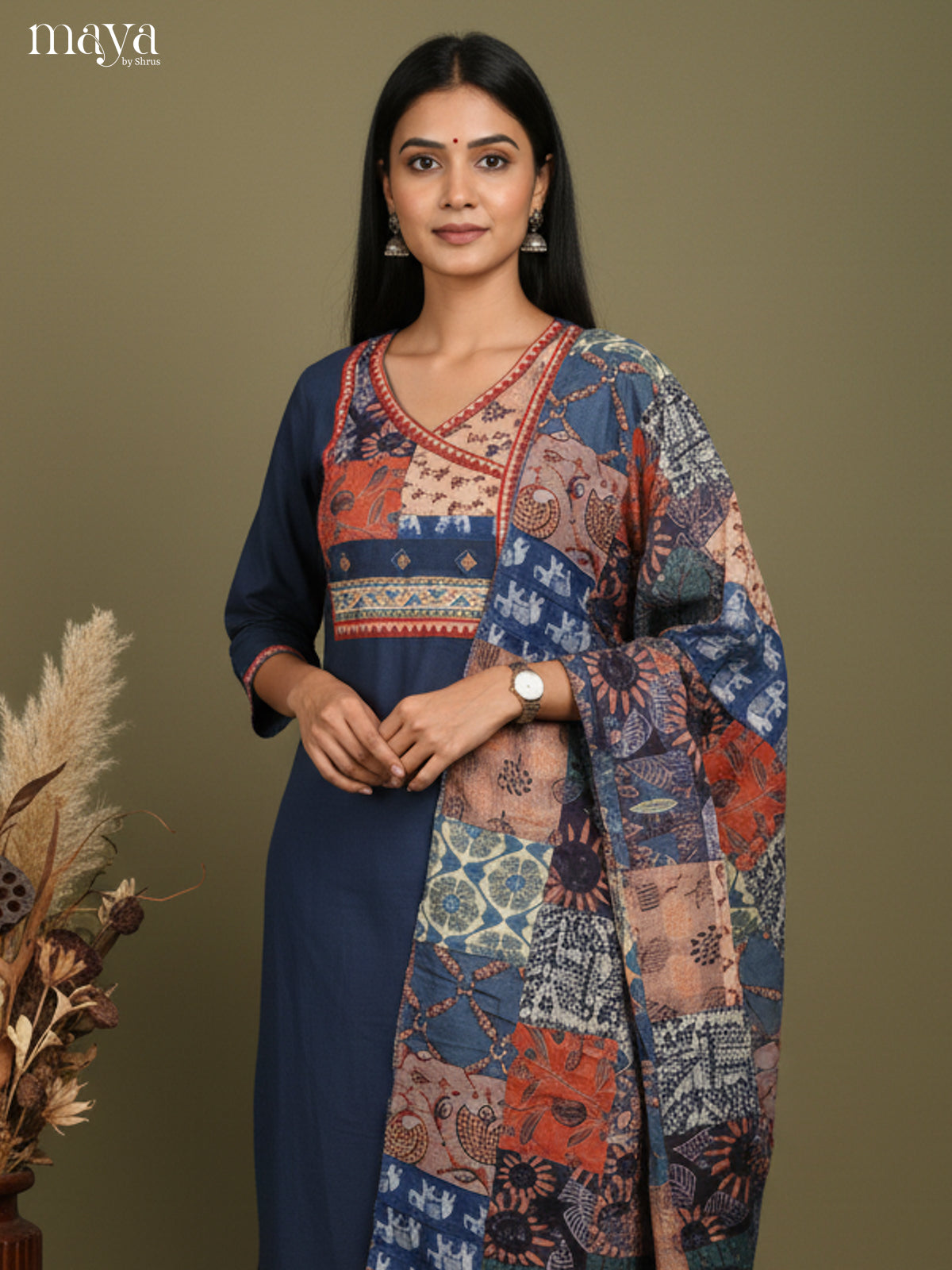 Pretty Blue Readymade 3 Piece Salwar with Printed dupatta