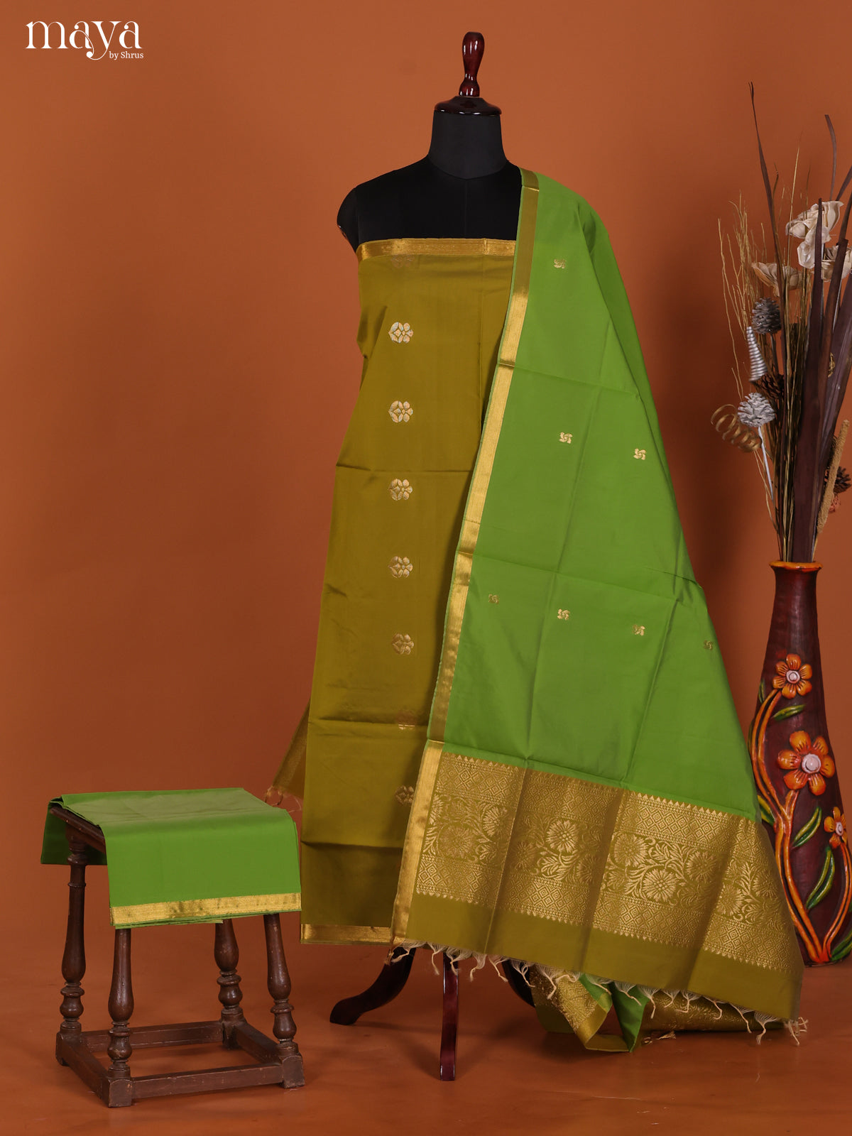 Radiant Mehendhi Green Semi Soft Silk Salwar Suit With Light Green Dupatta