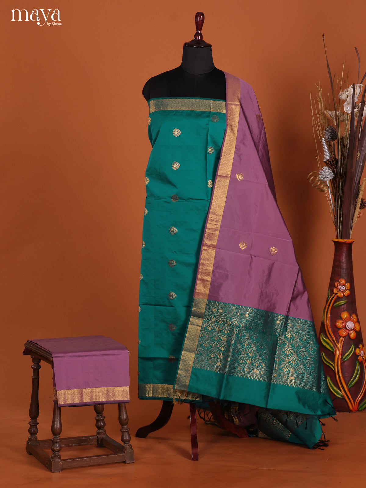 Exquisite Teal Green Semi Soft Silk Salwar Suit With Lavender Dupatta