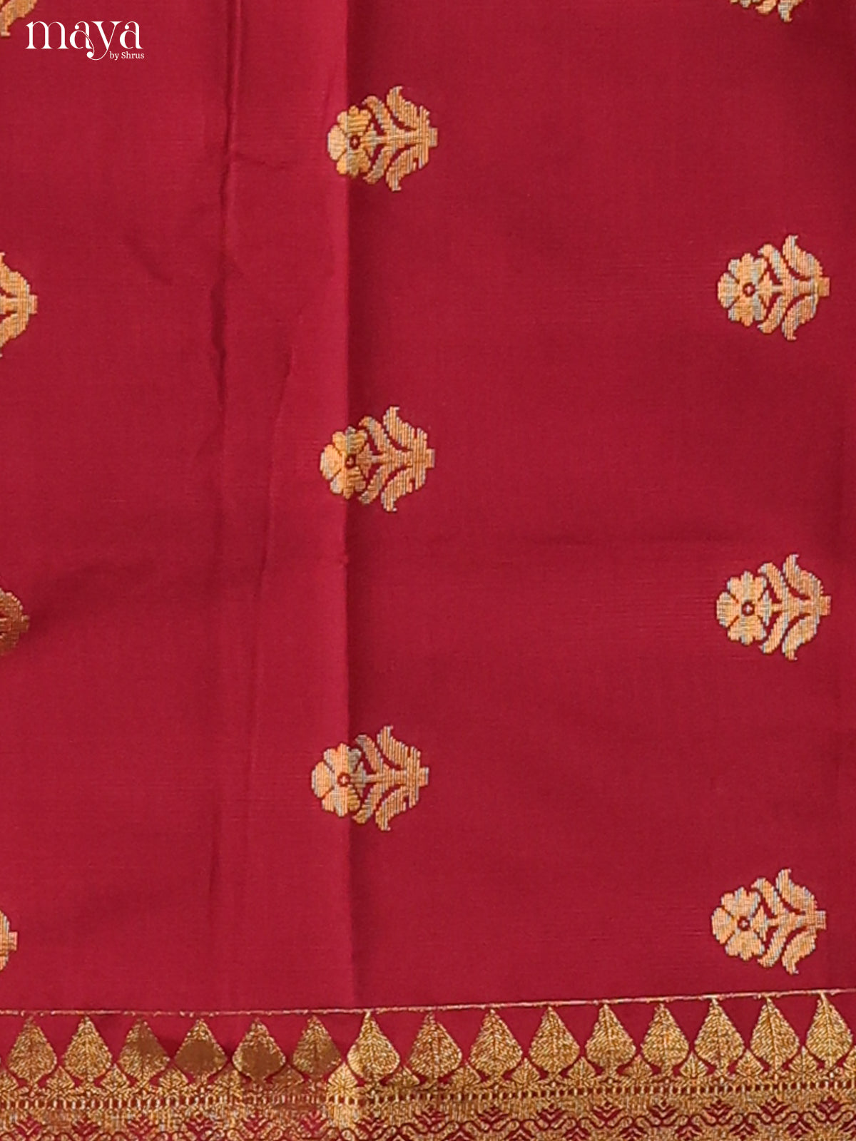 Striking Maroon Semi Silk Salwar Suit With Floral Buttas & Blue Dupatta