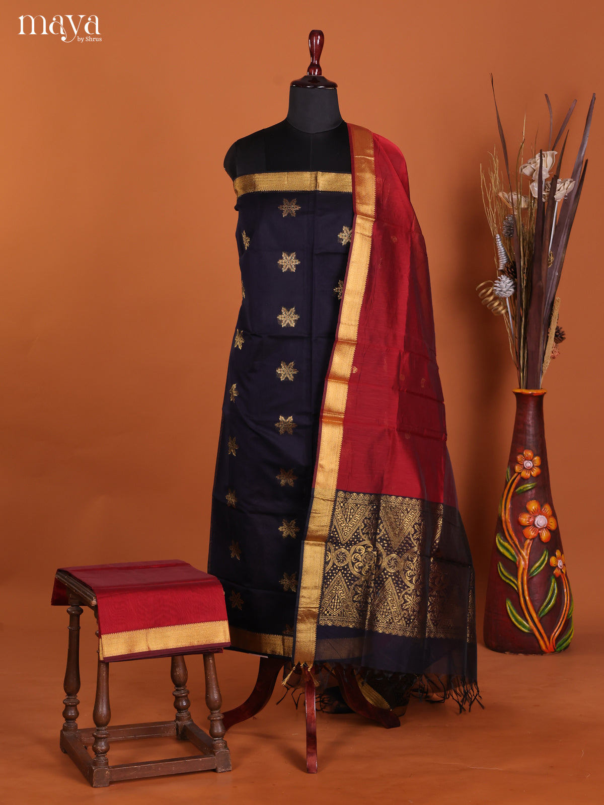 Blue-Semi silkcotton salwar unstitch