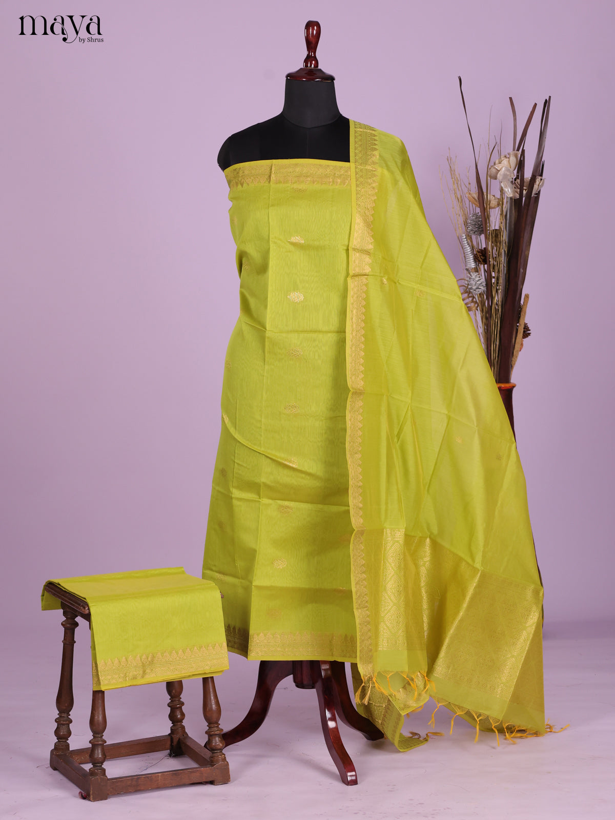 Light Green-Semi silkcotton salwar unstitch