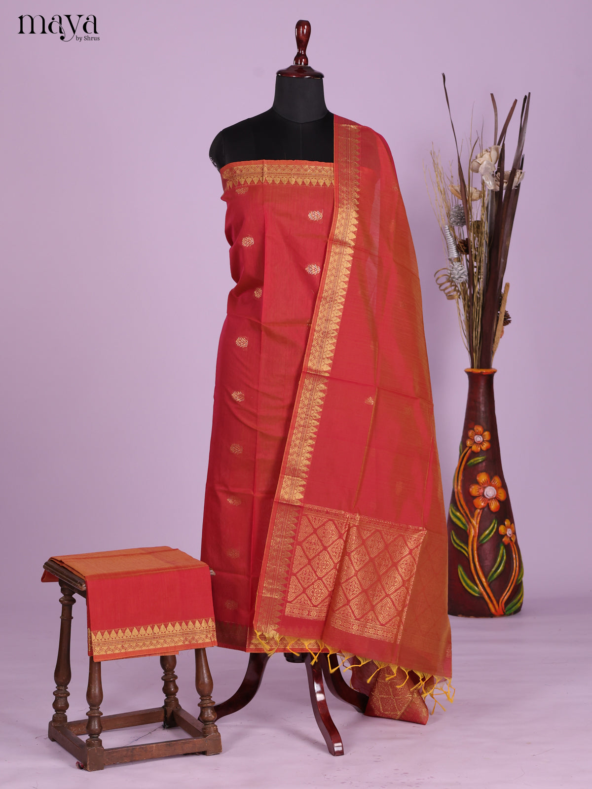 Orange-Semi silkcotton salwar unstitch