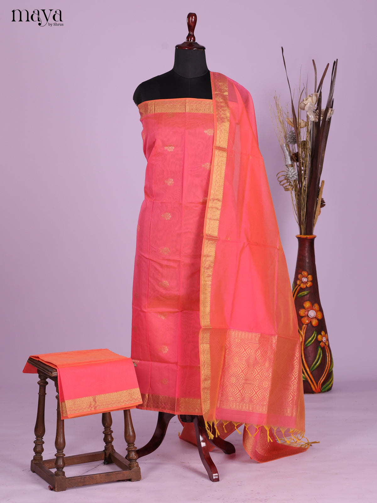 Pink -Semi silkcotton salwar unstitch