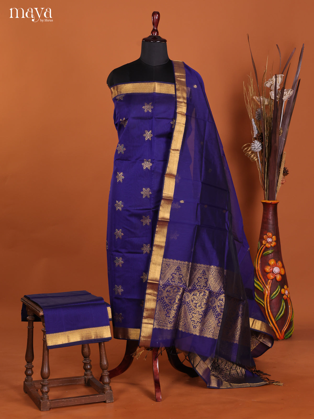 Blue-Semi silkcotton salwar unstitch