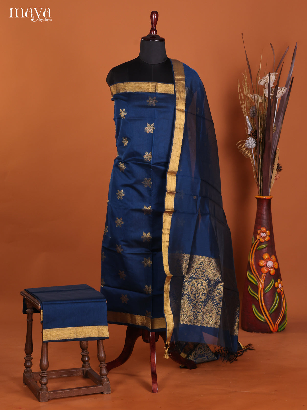 Blue-Semi silkcotton salwar unstitch