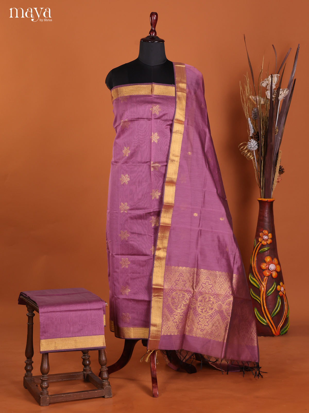 Purple -Semi silkcotton salwar unstitch