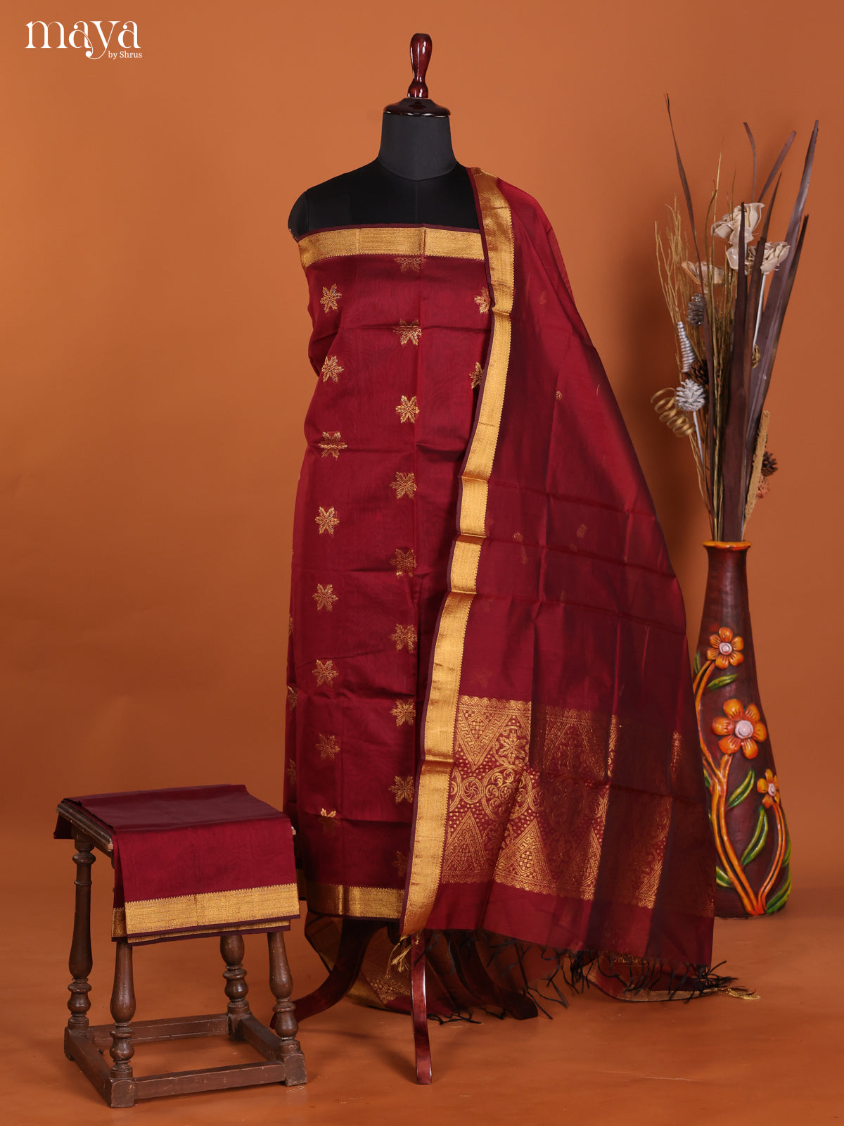 Maroon -Semi silkcotton salwar unstitch