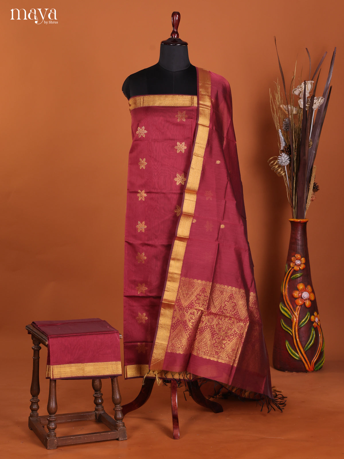 maroon -Semi silkcotton salwar unstitch