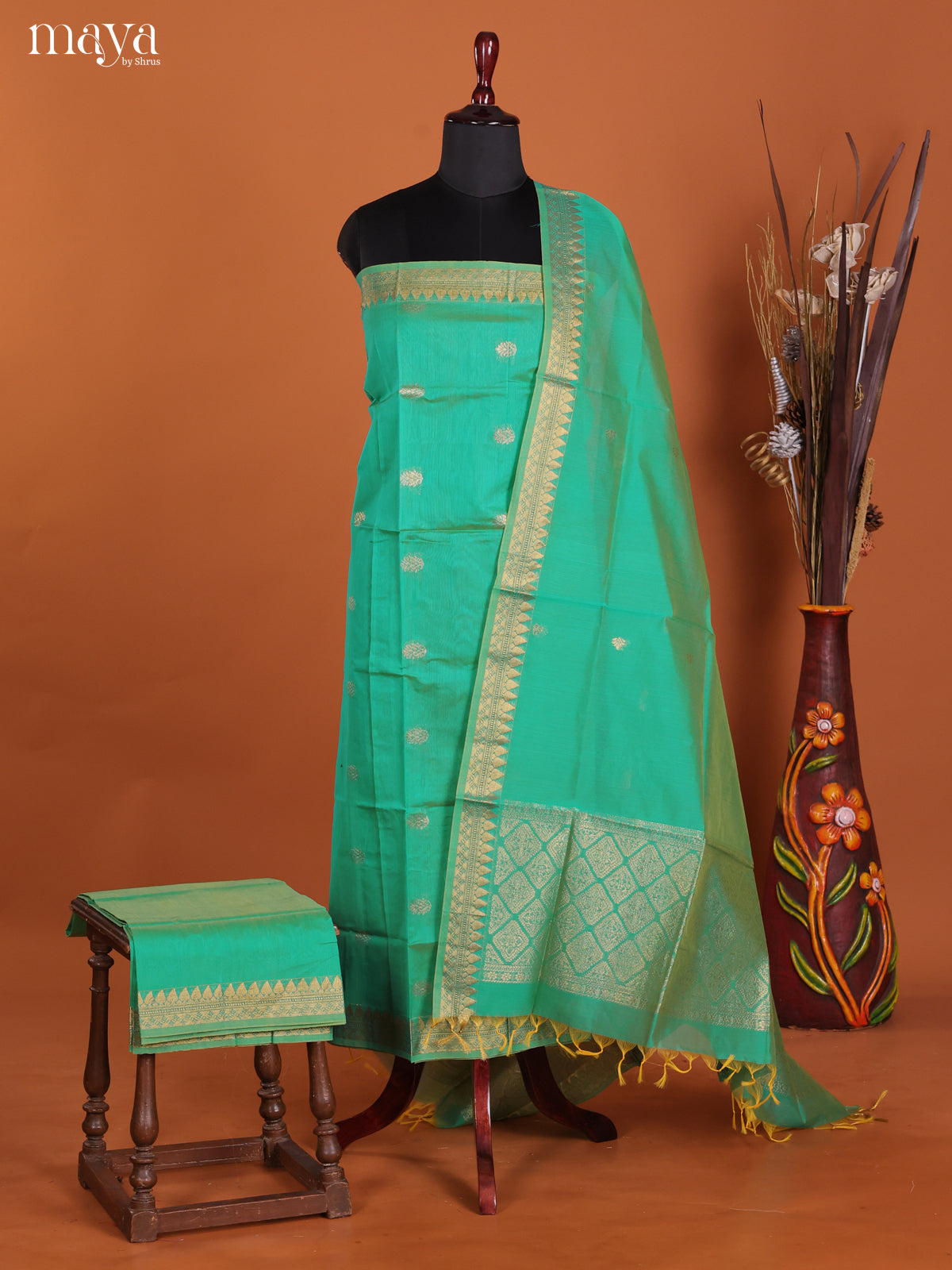 Teal Green -Semi silkcotton salwar unstitch