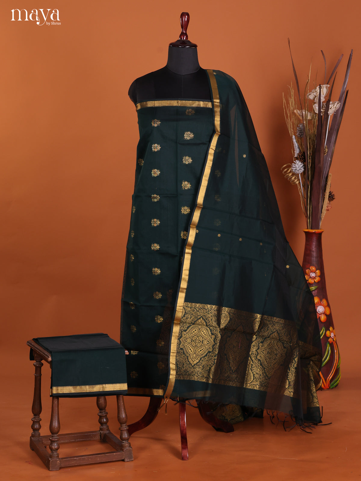 Dark Green -Semi silkcotton salwar unstitch