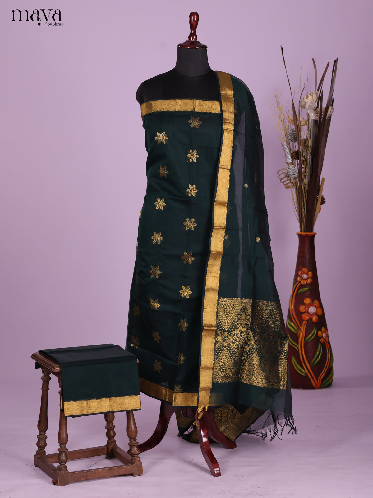 Green-Semi silkcotton salwar unstitch