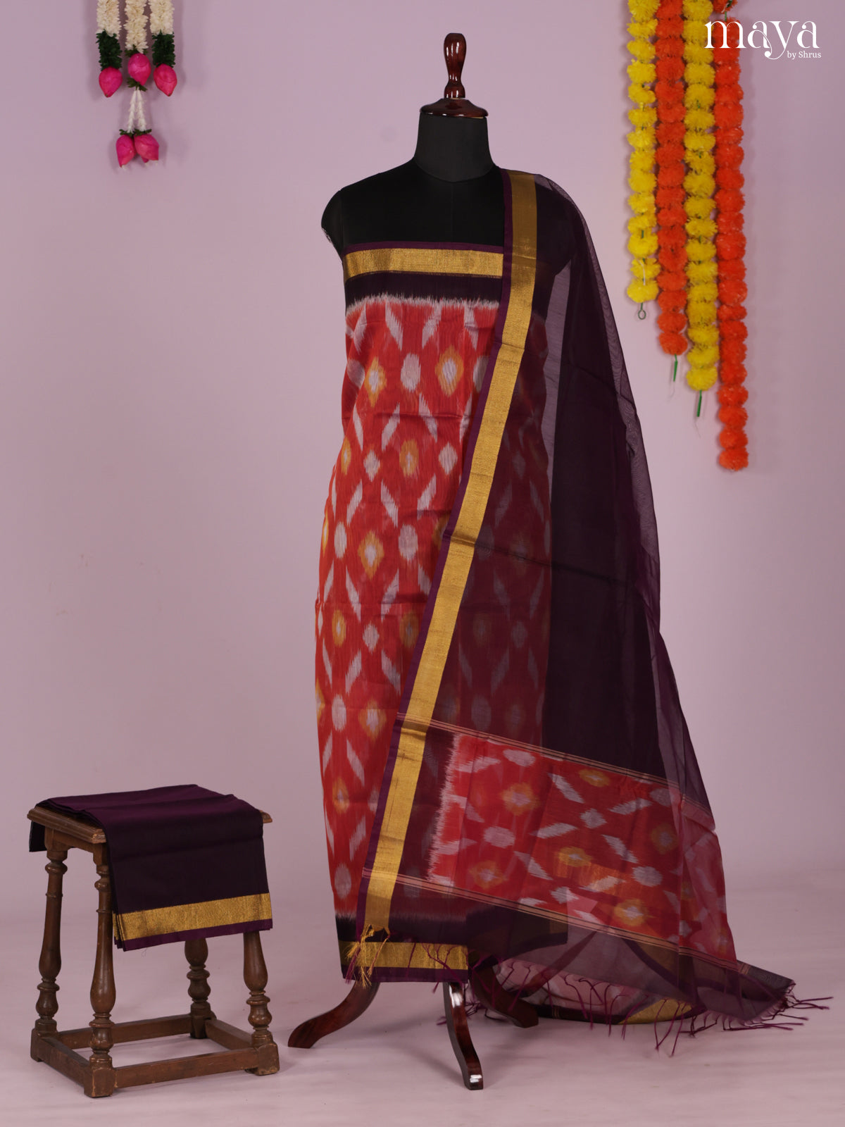 Red -Pochampally Salwar Unstitch