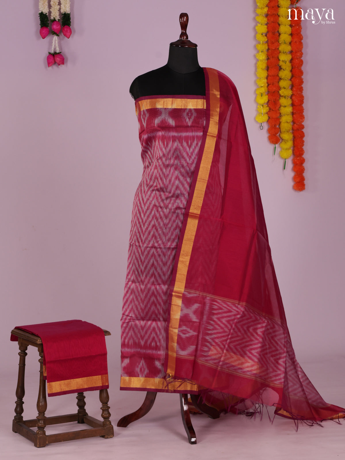 Maroon-Pochampally Salwar Unstitch