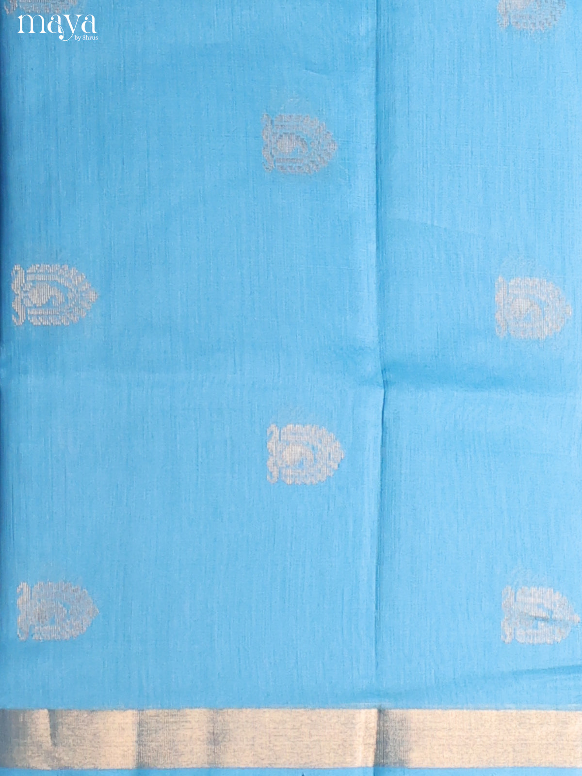Sky Blue & Black-Silkcotton salwar Unstitch