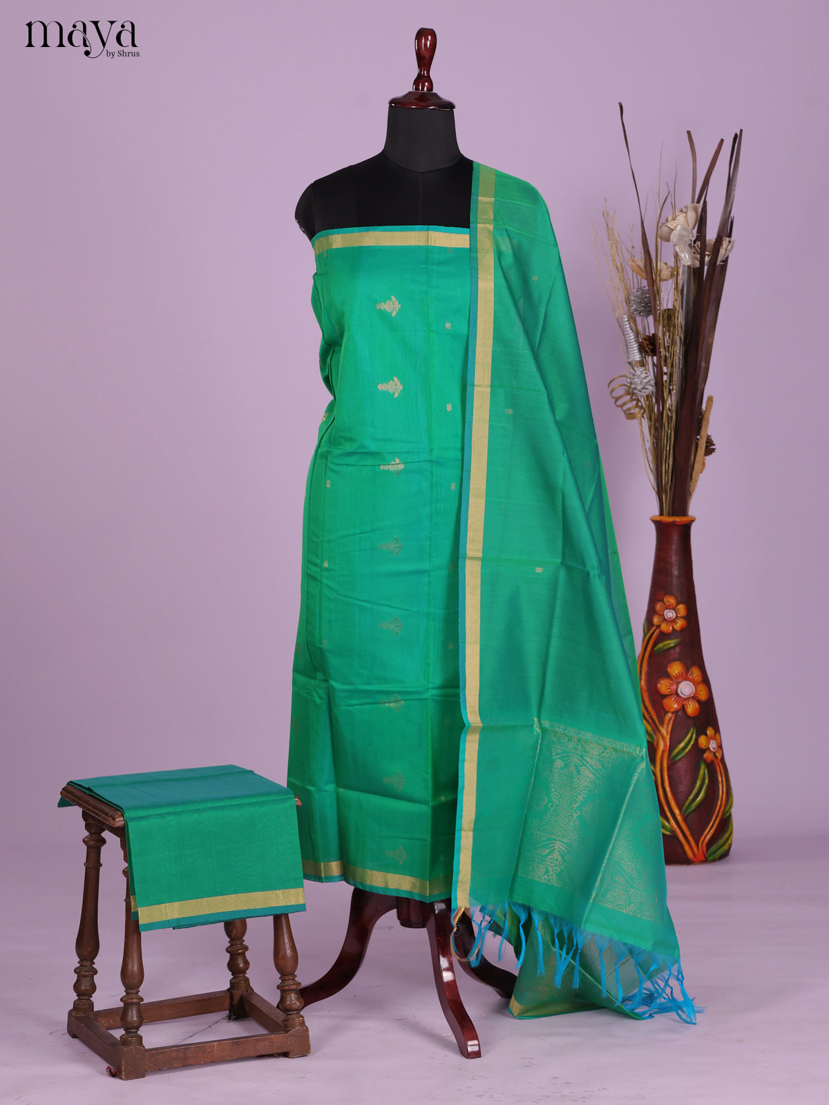 Green -Silkcotton salwar Unstitch
