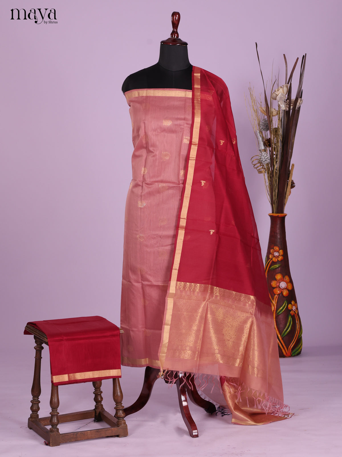Pink & Red-Silkcotton salwar Unstitch