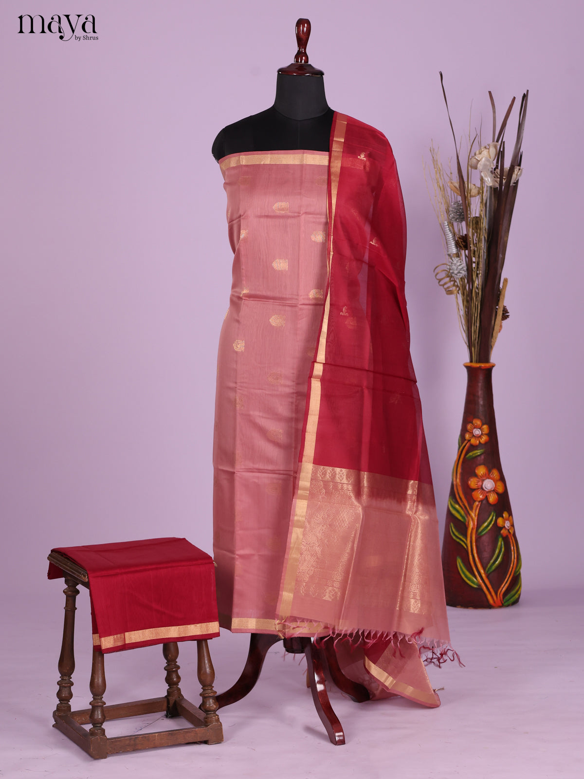 Pink & Red-Silkcotton salwar Unstitch