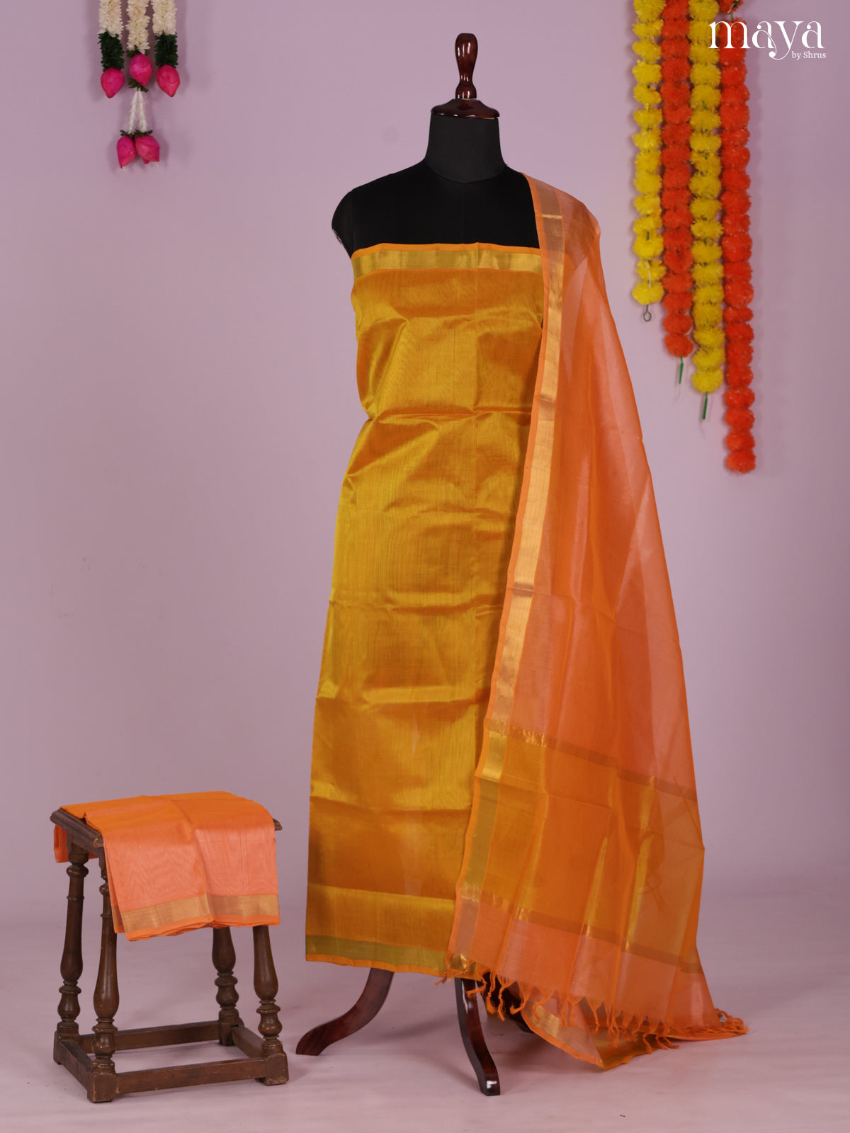 Mustard & Peach -Silkcotton salwar Unstitch