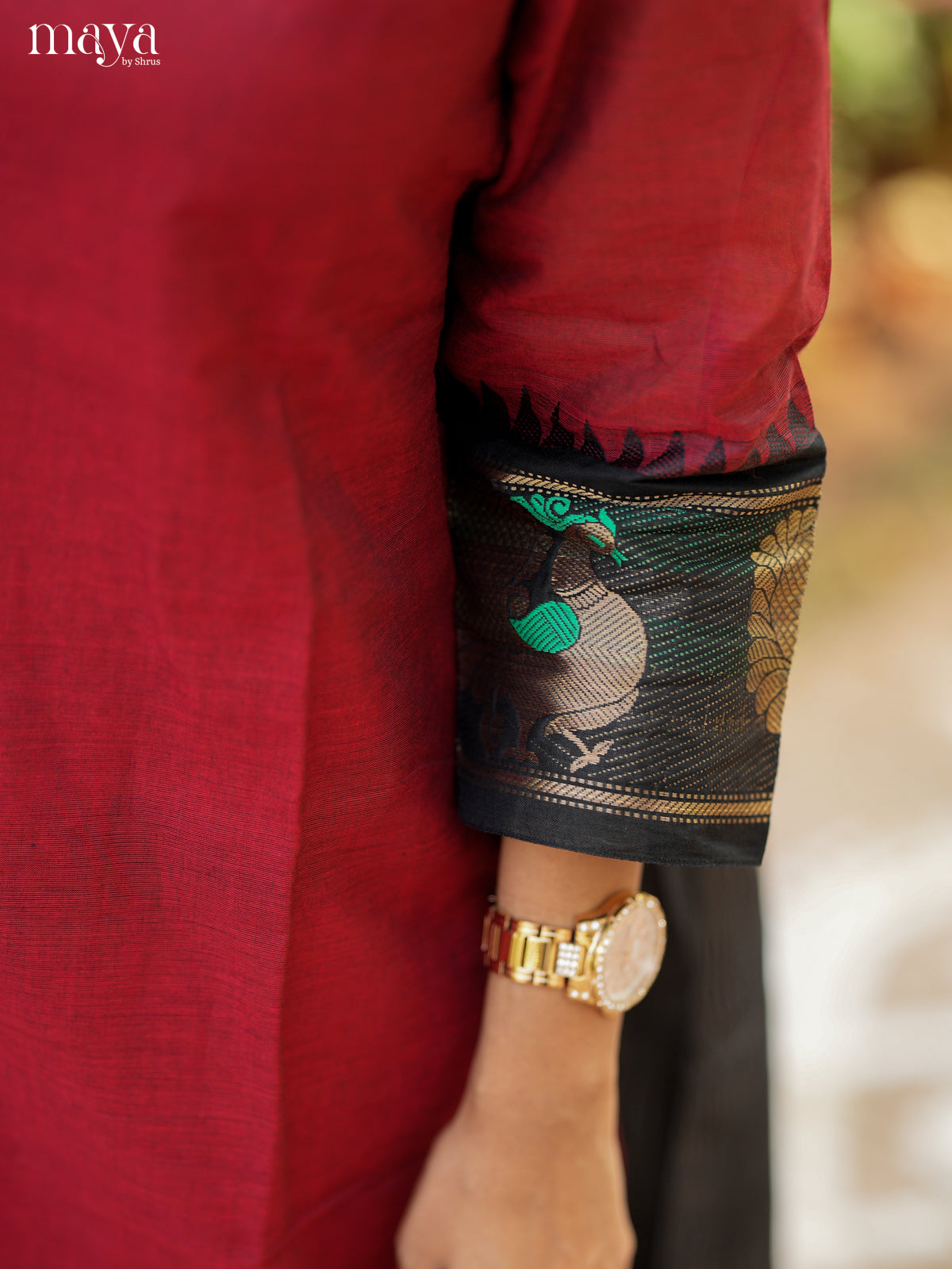 Red & Black Chettinad Cotton Readymade Kurti with Dupatta 7