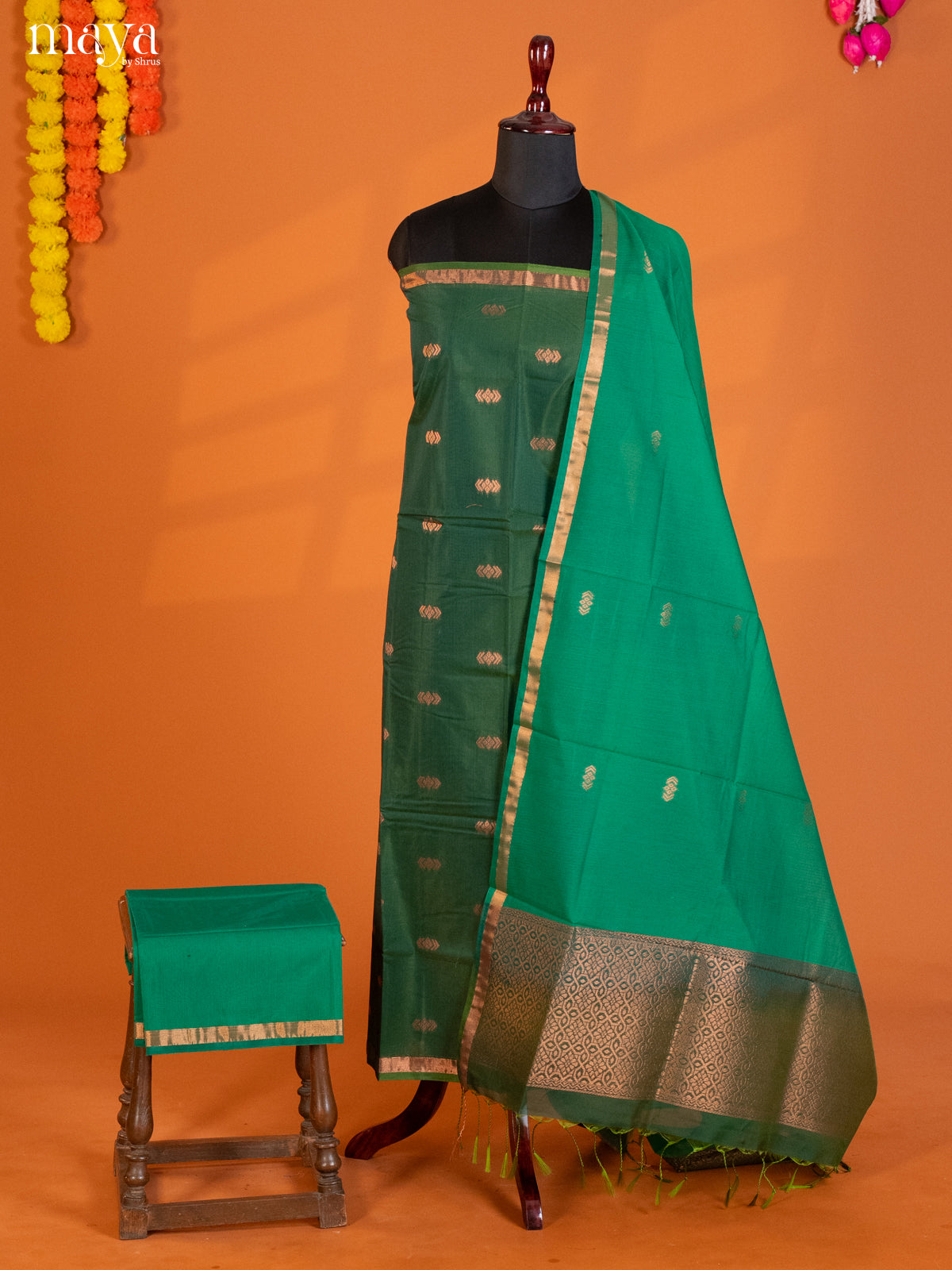 Green -Semi silkcotton salwar unstitch