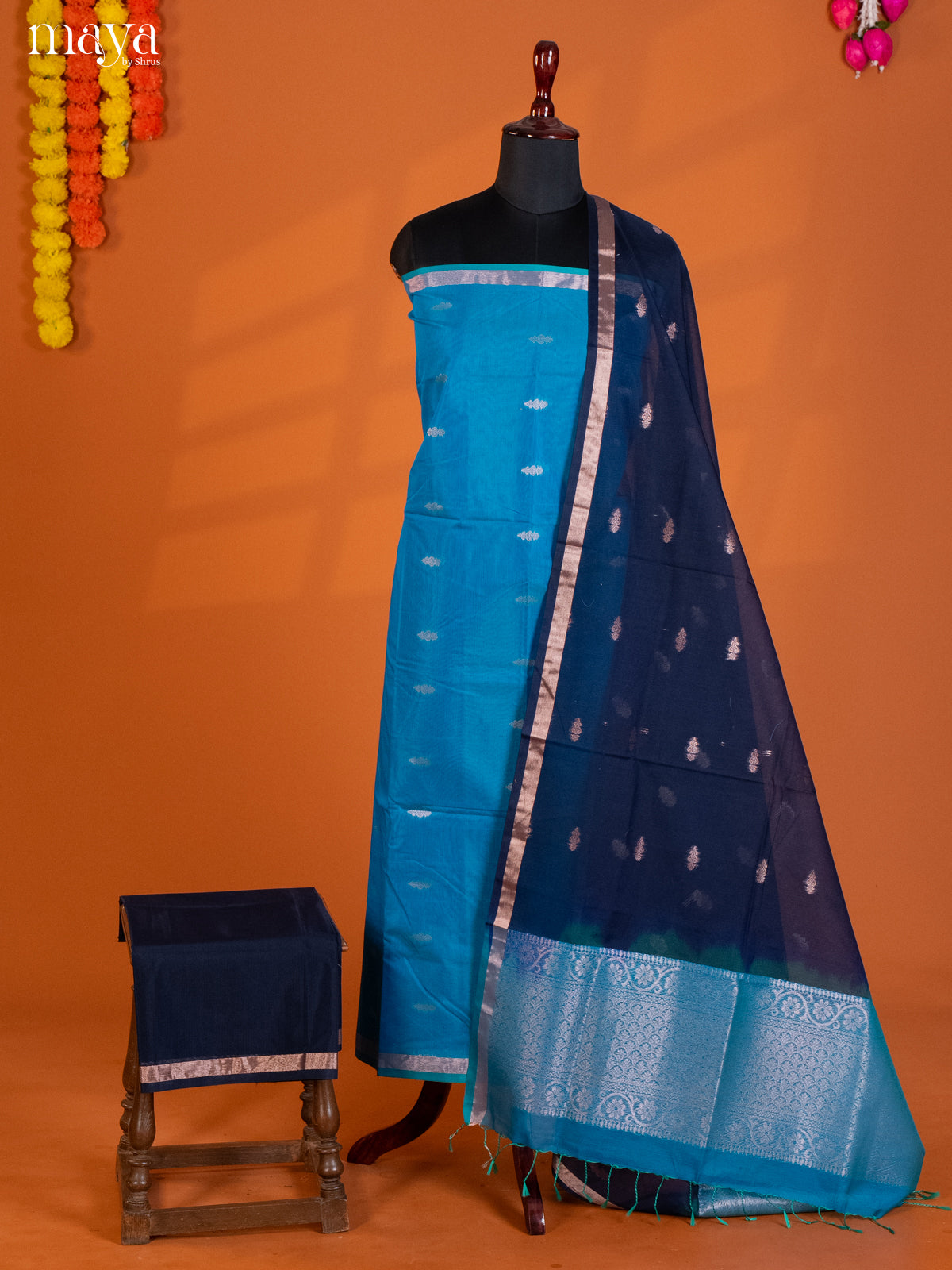 Light & Dark Blue-Semi silkcotton salwar unstitch