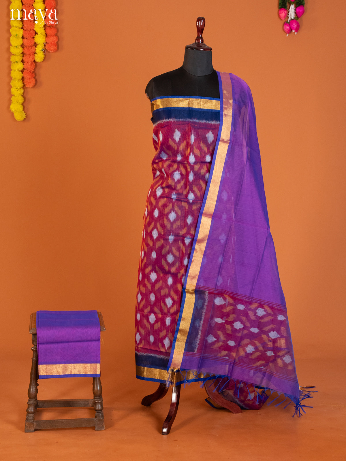 Maroon & Purple -Pochampally Salwar Unstitch