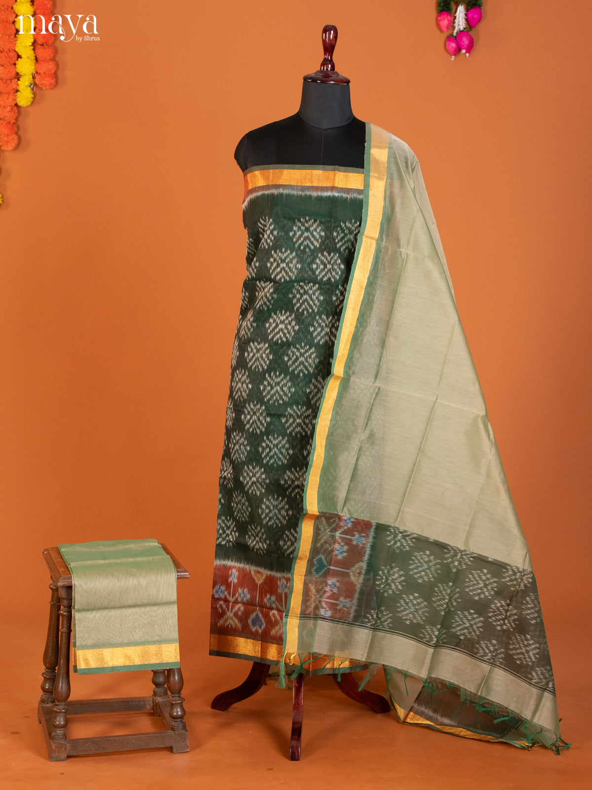 Green & Grey -Pochampally Salwar Unstitch