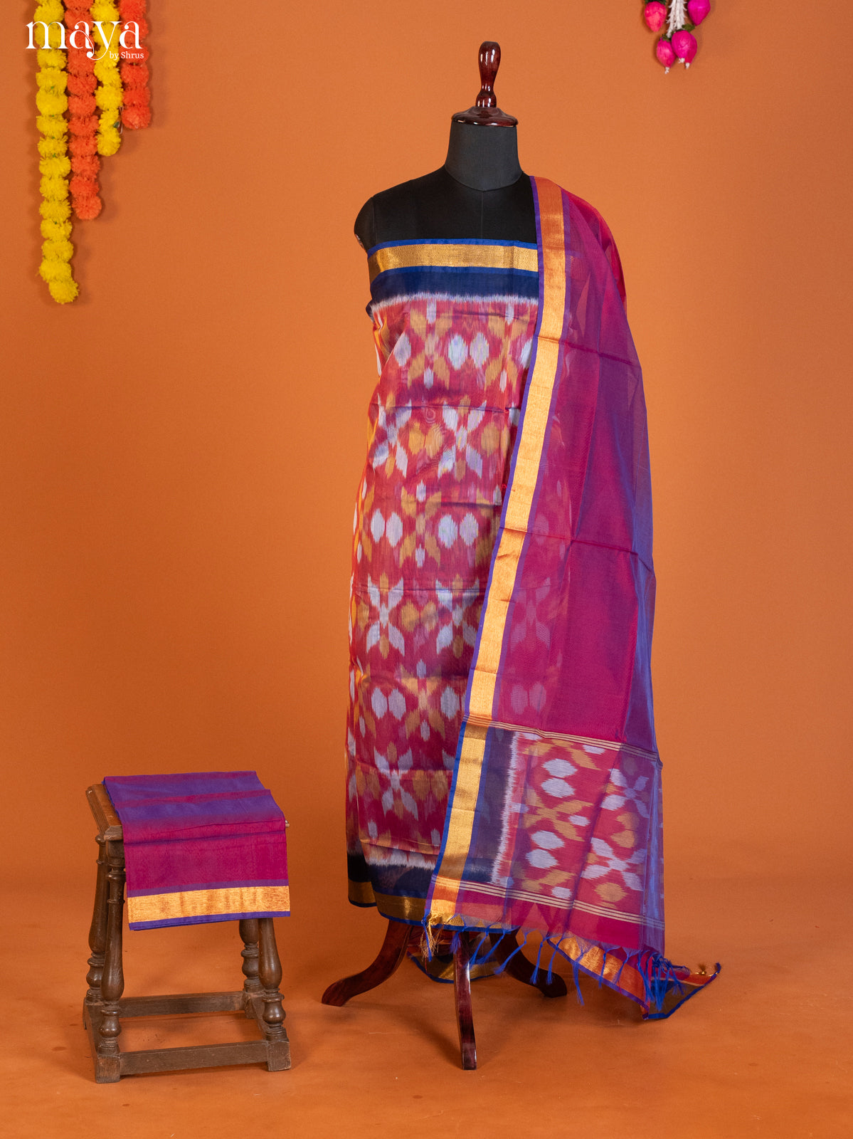 Red & Purple -Pochampally Salwar Unstitch