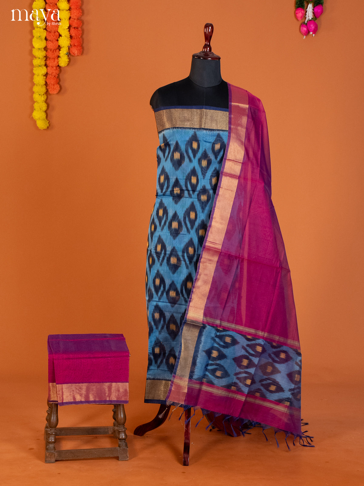 Blue & Purple-Pochampally Salwar Unstitch