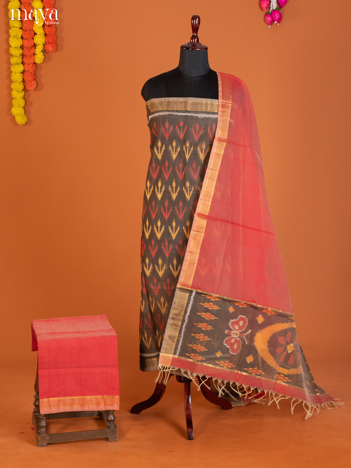 Grey & Brick -Pochampally Salwar Unstitch