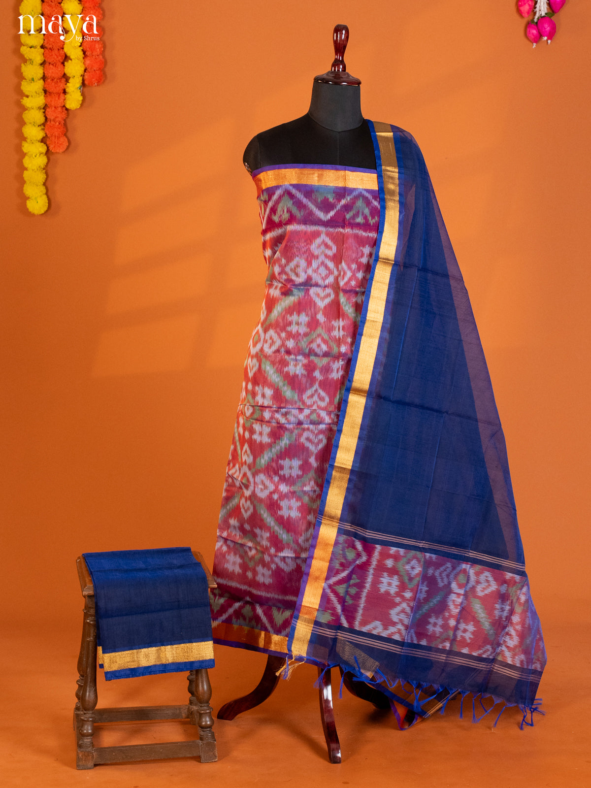 Onion Peel & blue-Pochampally Salwar Unstitch