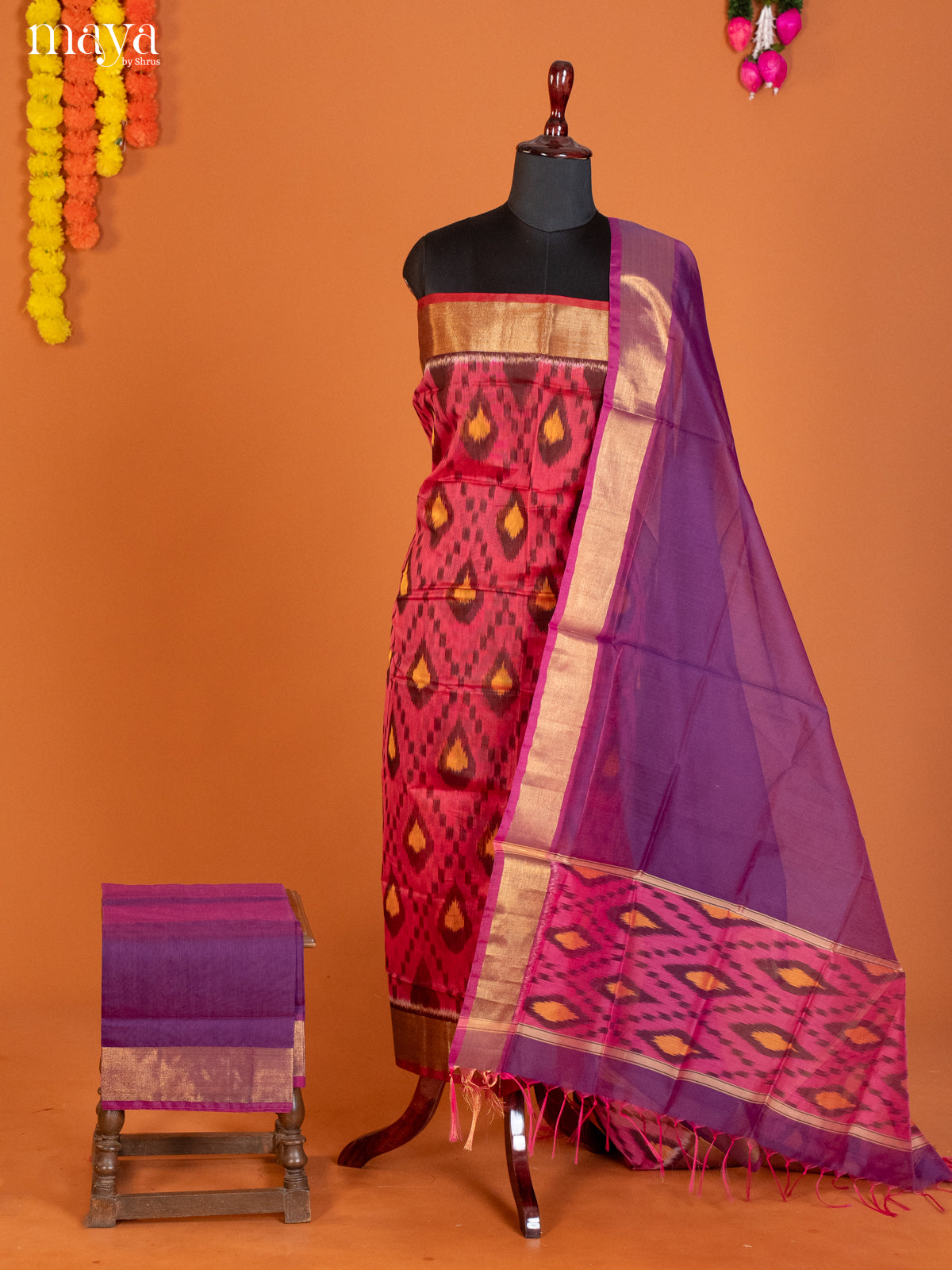 Pink & Purple -Pochampally Salwar Unstitch