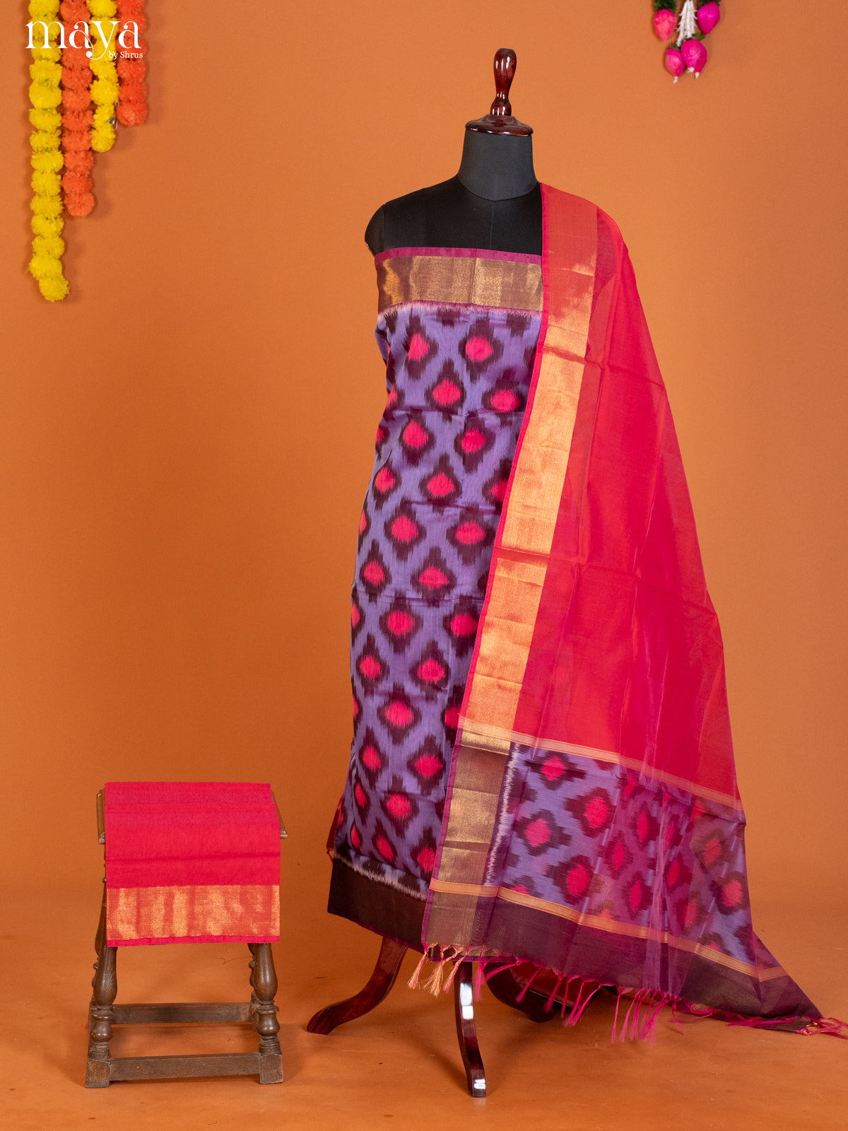Purple & Pink -Pochampally Salwar Unstitch