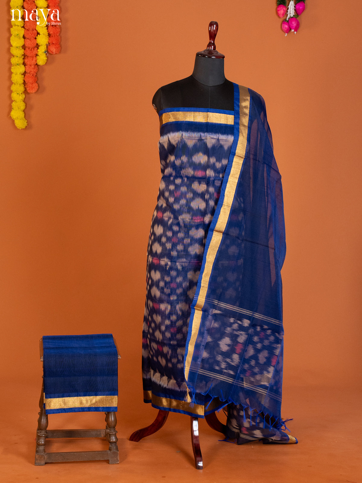 Blue-Pochampally Salwar Unstitch
