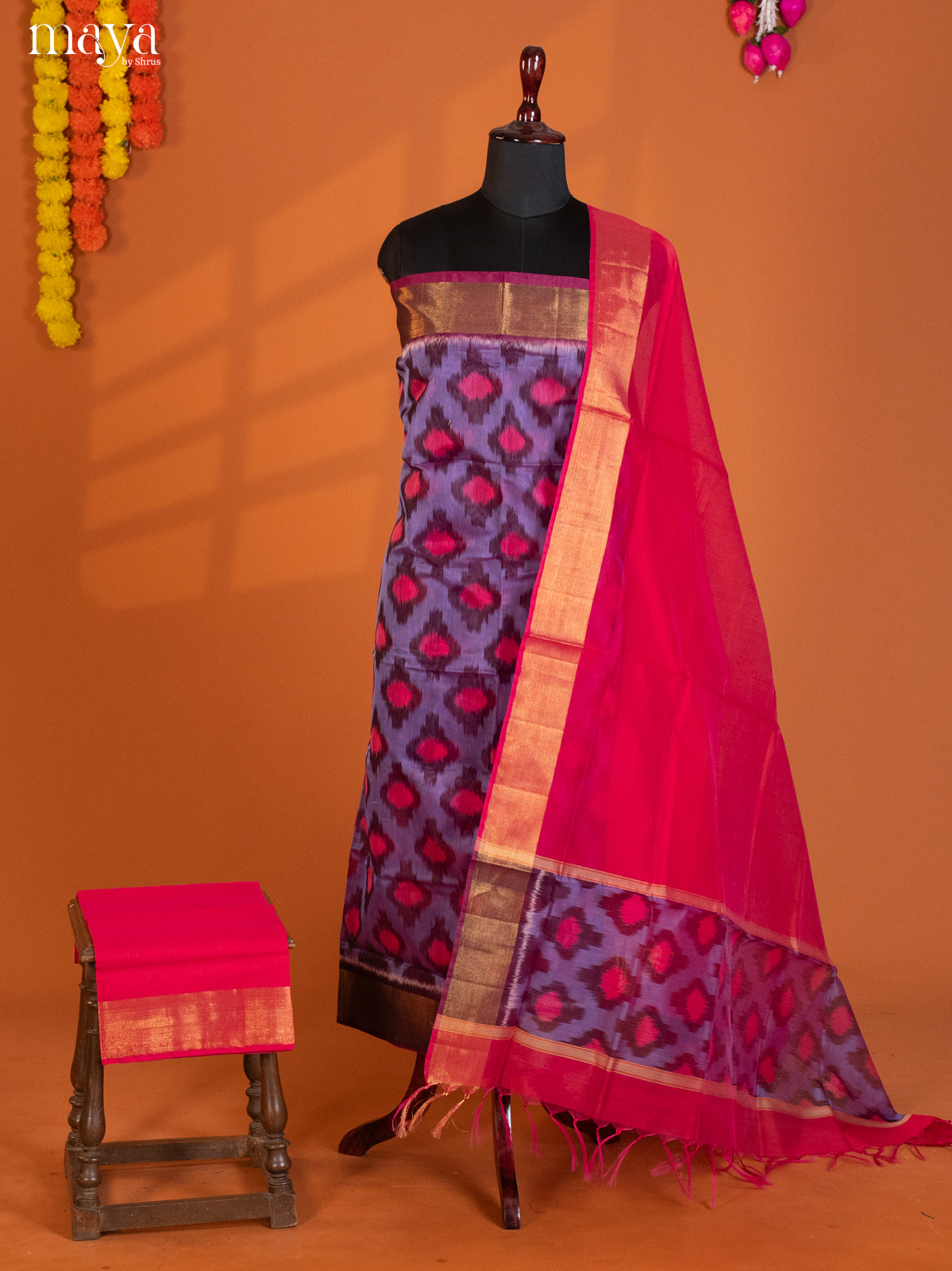 Purple & Pink -Pochampally Salwar Unstitch