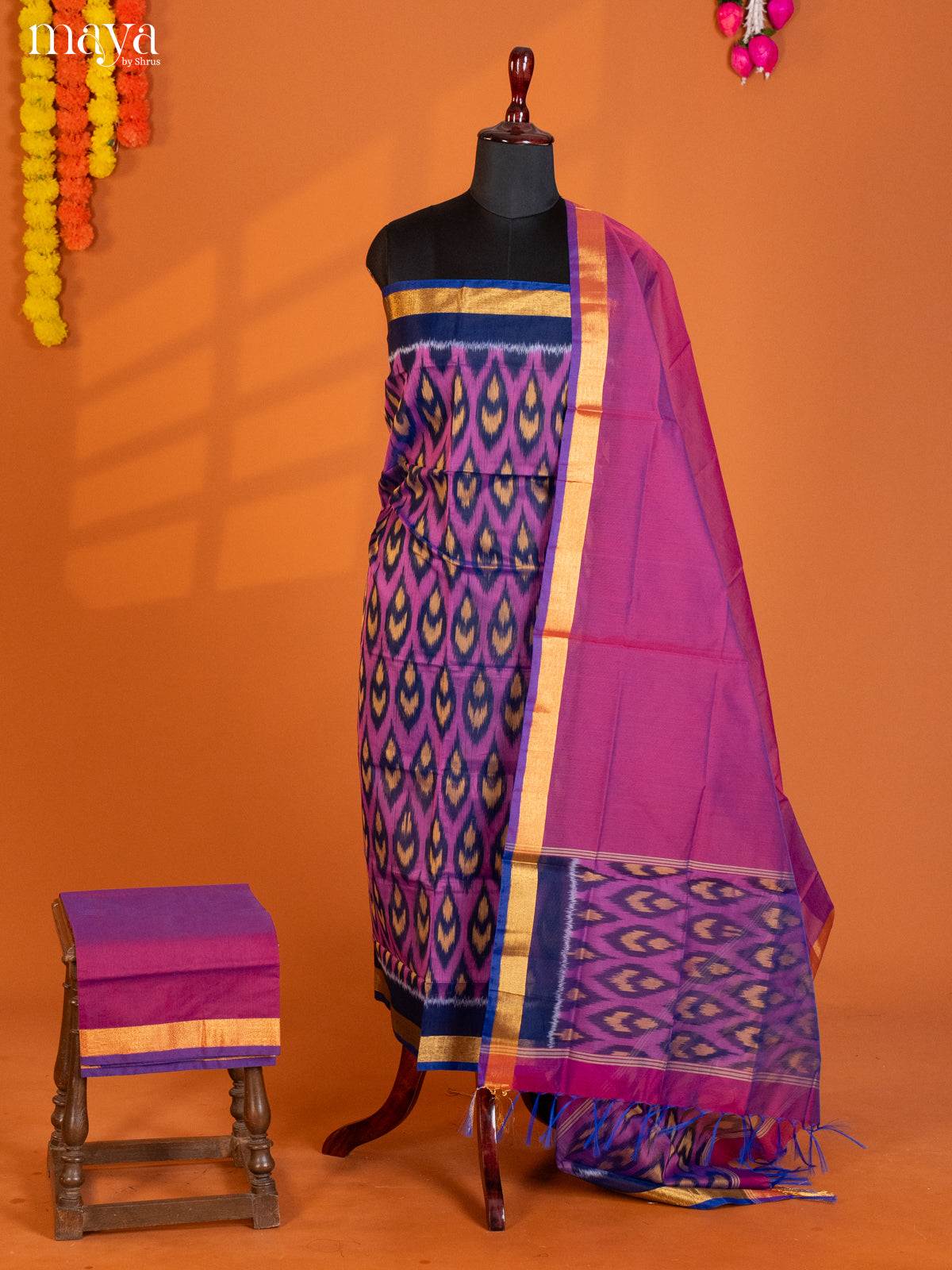 Purple & Blue - Pochampally Salwar Unstitch