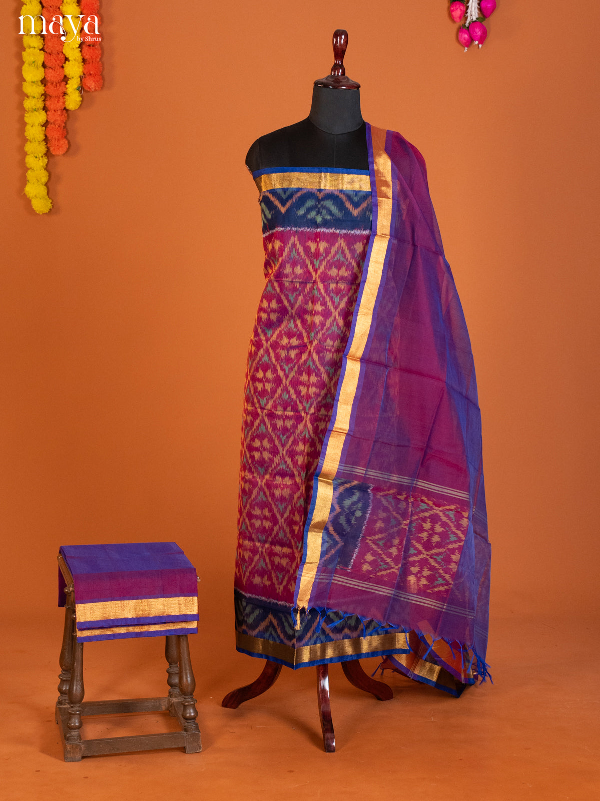 Purple & Blue -Pochampally Salwar Unstitch