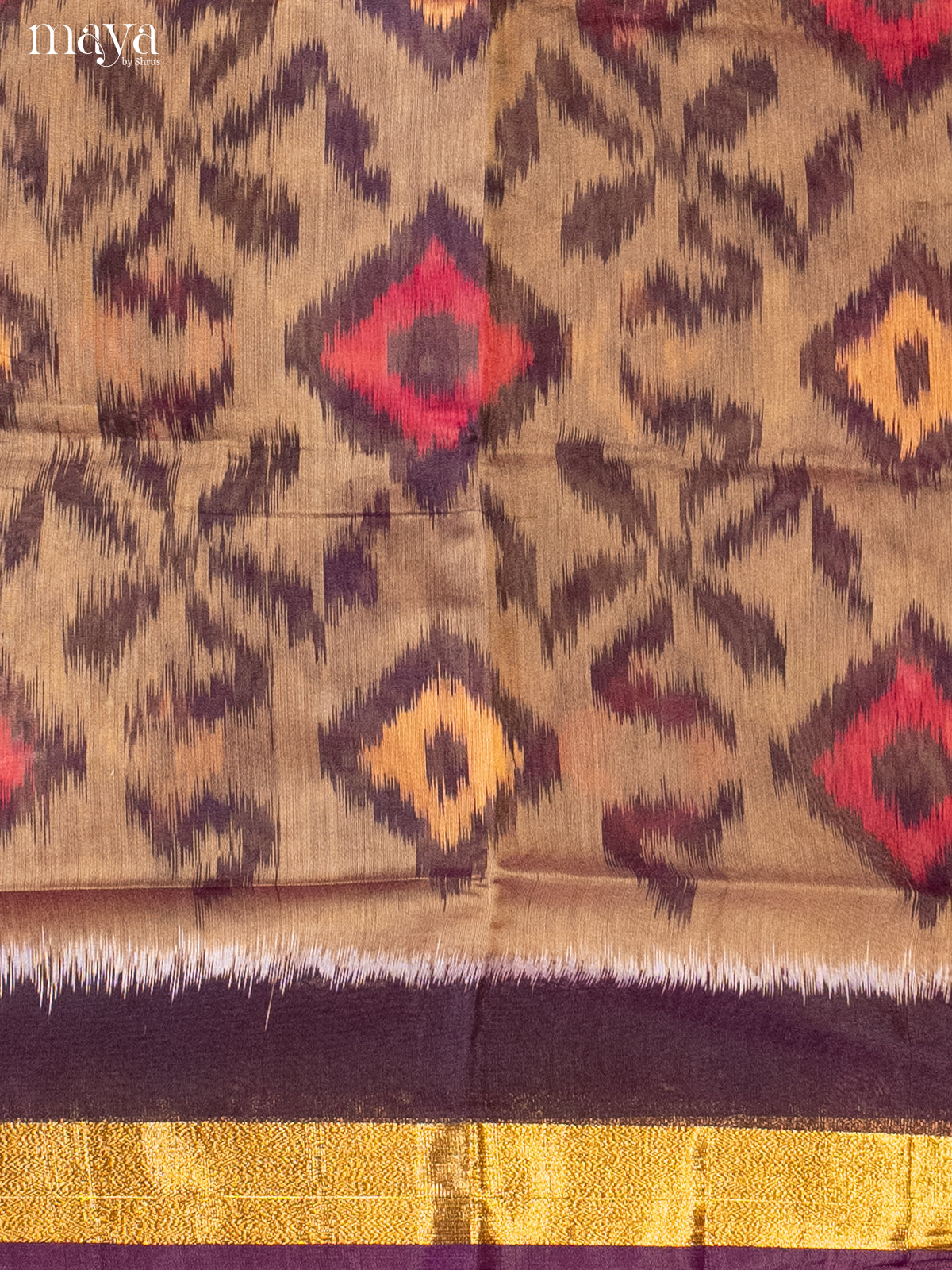 Light Brown & Blue-Pochampally Salwar Unstitch