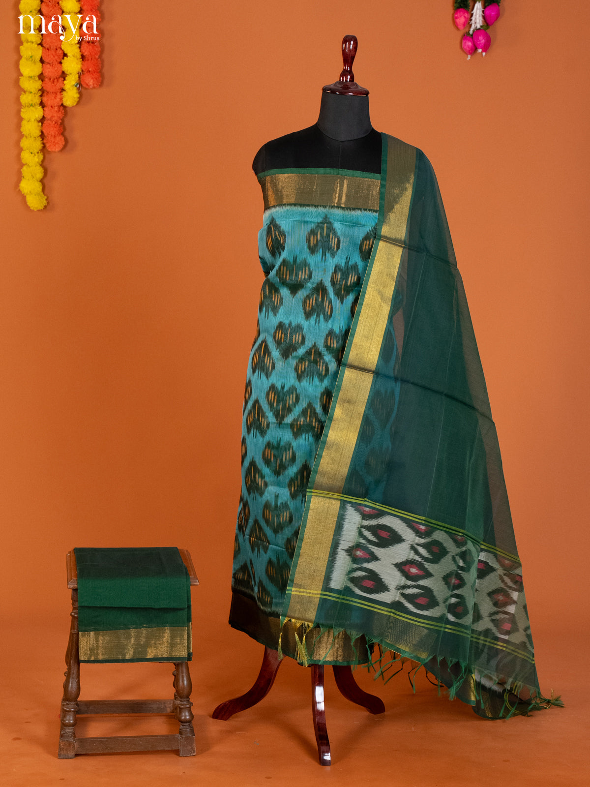 Blue & Green -Pochampally Salwar Unstitch