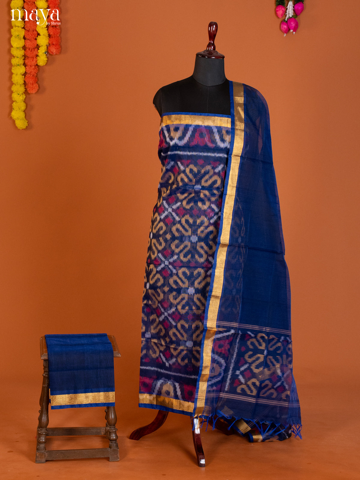 Blue-Pochampally Salwar Unstitch